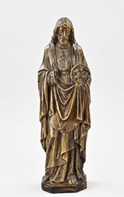 a bronze statue of a man with a beard and a robe