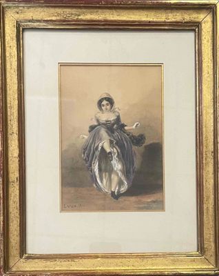 painting of a woman sitting on a horse in a gold frame