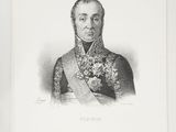 portrait of a man in a military uniform with flowers in his hair