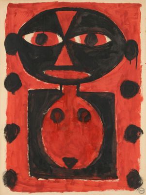 Albert CHUBAC (1925-2008) Personnage sur fond rouge