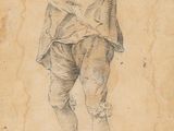 an old drawing of a man holding a gun in his right hand