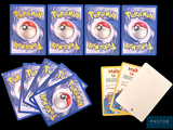 four cards and a card case with a pokemon figure on them
