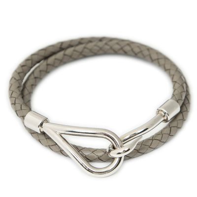 grey braid leather bracelet with a silver clasp