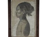 an image of a painting of a woman ' s face in a brown frame