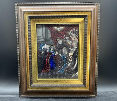 une image d'un tableau représentant un groupe de personnes sur une scène