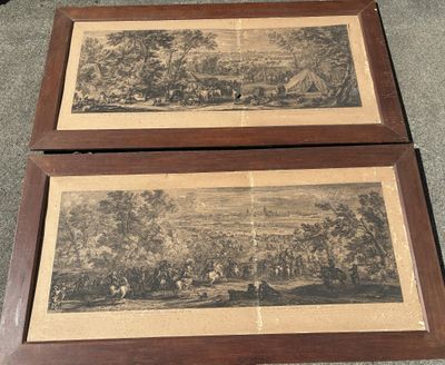 lot de deux reproductions encadrées représentant un paysage avec des personnages