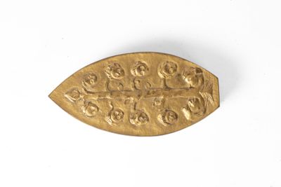 un gros plan d'une pièce d'or sur laquelle figure un motif