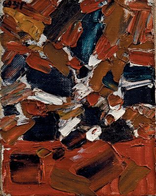 une image représentant une peinture aux couleurs rouge, noir et blanc