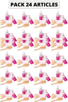 un lot de 24 produits de maquillage et pinceaux sur fond blanc