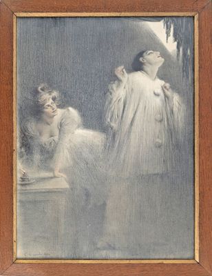 une image représentant un tableau où l'on voit une femme en robe blanche et un homme en tunique blanche