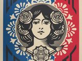 a poster of a woman with a rose in her hair
