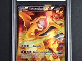 a close up of a pokemon card in a plastic case