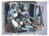 l'image d'un tableau représentant un homme et une femme assis sur un canapé