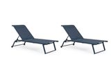 a pair of blue lounge chairs on a white background