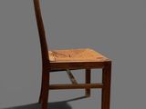 a wooden chair with a wooden seat on a gray background