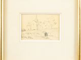 an image of a drawing of a man and a woman in front of a house