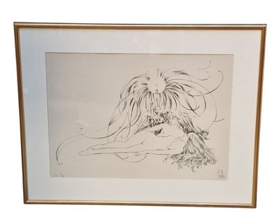 dessin représentant une femme aux cheveux longs allongée sur le ventre