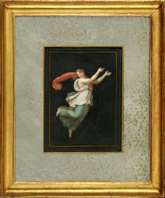 une image représentant un tableau où l'on voit une femme tenant un foulard rouge