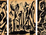 trois dessins en noir et blanc représentant une femme et un homme