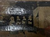 painting of a group of people sitting on a couch in a living room
