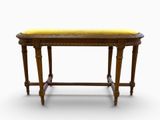un vieux banc en bois sur lequel est posé un coussin jaune