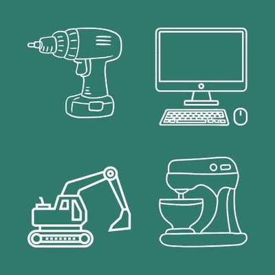 a set of hand drawn icons on a green background