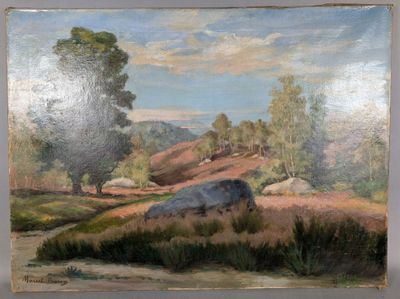 an image of a painting of a cow in a field