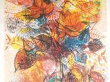 une image d'une peinture de fleurs dans un vase sur une table