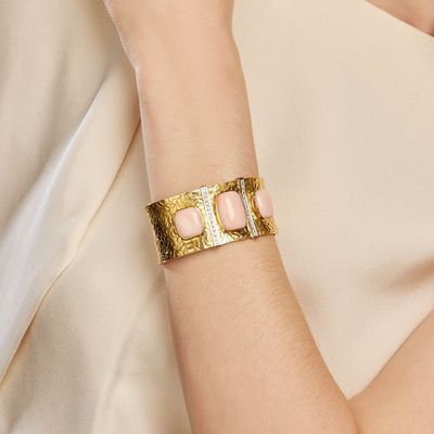 AnnÉES 1970 Bracelet Manchette Corail Cabochon