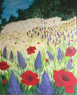 N. HILAIRE, Lumière florale, Technique mixte signée, 100 x 8…