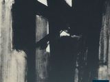 black and white abstract painting of a cross on a wall