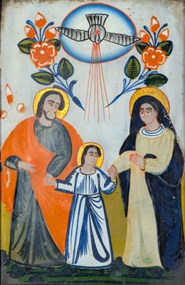 an old painting of jesus and mary with a child