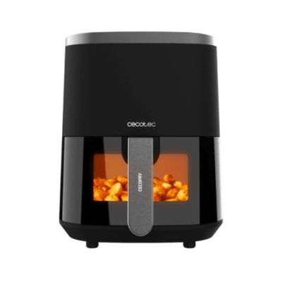 a close up of an air fryer on a white background
