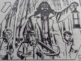 a black and white drawing of a group of people