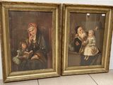 deux tableaux représentant un homme et une femme accompagnés d'un enfant