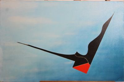 un tableau représentant un oiseau volant dans le ciel