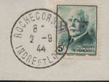 an old stamp with a picture of a man and a clock on it