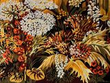 une peinture représentant un bouquet de fleurs dans un vase