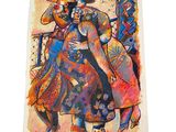 an image of a painting of a woman playing a trumpet