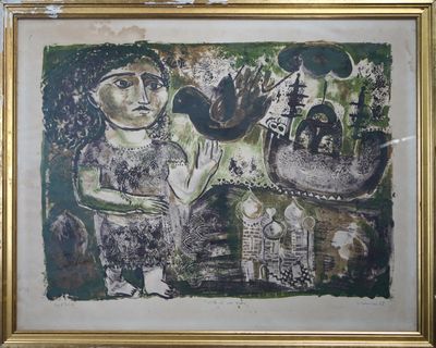une photo d'un tableau représentant une femme tenant un oiseau