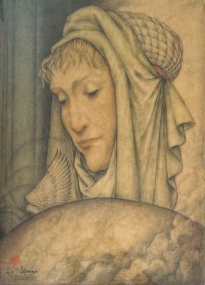 une image représentant un tableau d'une femme portant un voile sur la tête