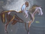 un tableau représentant un homme à cheval par temps nuageux