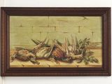 une photo d'un tableau représentant des oiseaux morts, accroché à un mur