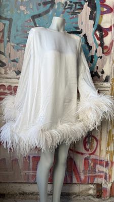Robe Tunique T.38 A.VAUTHIER Mousseline de soie et Plumes d'autruche B