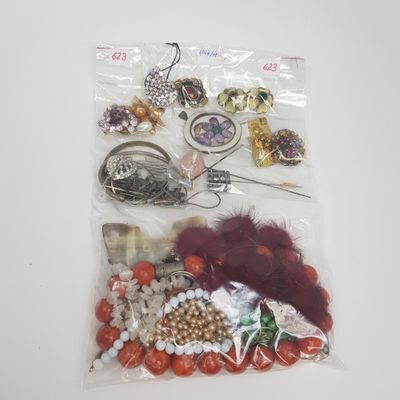 un sac contenant des bijoux variés posé sur une table