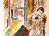 dessin représentant une femme assise sur une chaise devant une fenêtre