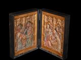 pair of antique carved wood panels depicting the nativity of jesus and mary