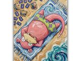 une image représentant un tableau où l'on voit un chat allongé sur une serviette à la plage