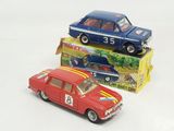 two toy cars that are sitting on top of each other