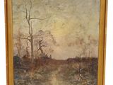un tableau représentant un paysage avec des arbres au loin